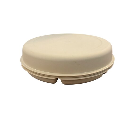 vintage Tupperware Round Relish Tray Beige 14-Inch Divided Serving Platter With - Picture 2 of 8